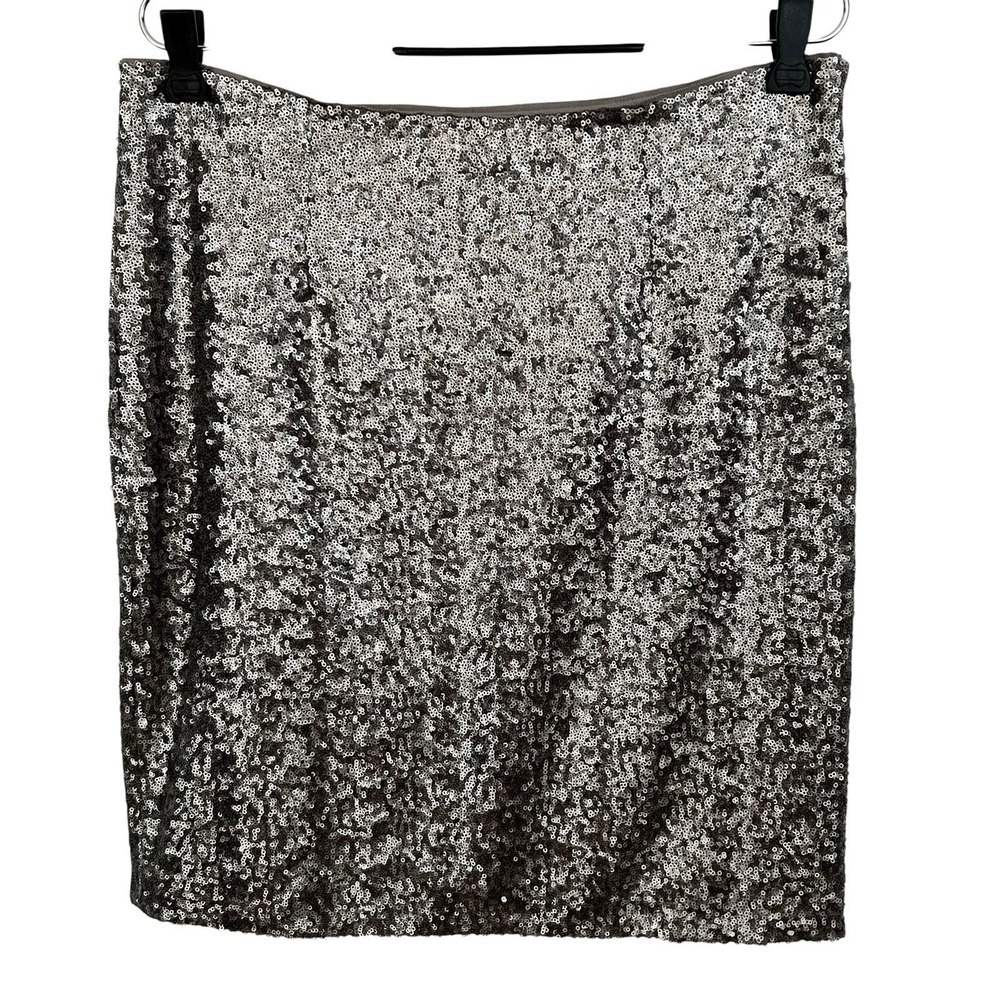 BANANA REPUBLIC Heritage Silver SEQUIN SKIRT 8 Glam Event Metallic Party Disco